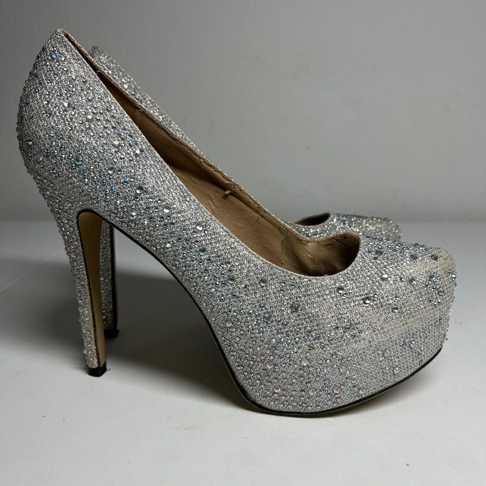 Eye Candie Silver Rhinestone 5"Stiletto Heel 2"Platform Toe Shoes WOMEN Size 10